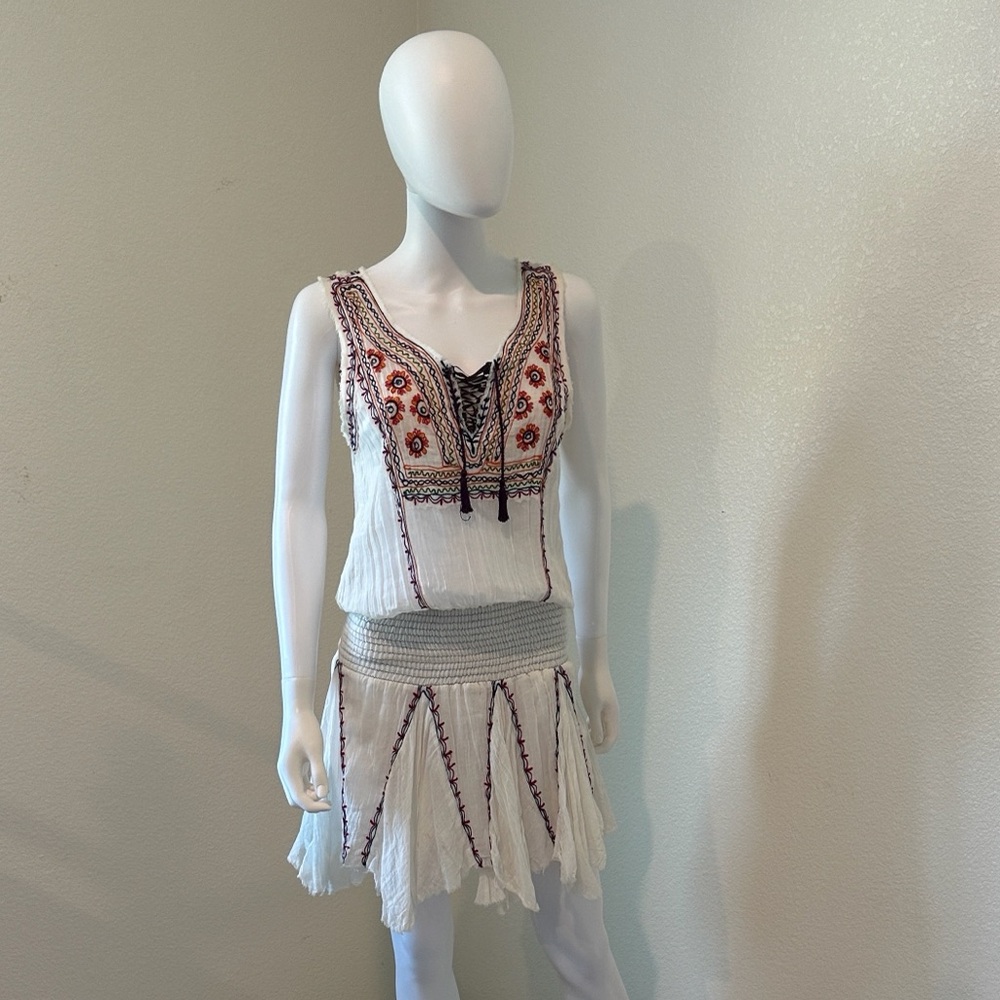 FP Movement by Free People Embroidered Mini Dress - White and Red